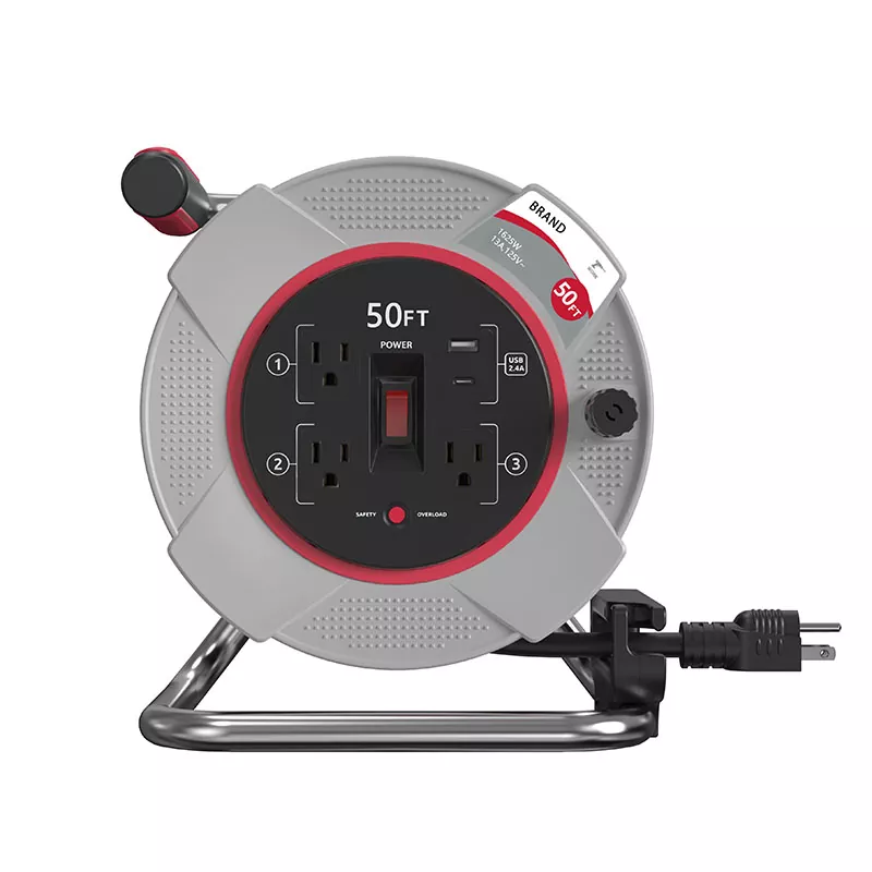 3 منافذ USB2.4A بكرة الحبل البلاستيكي 50 قدمًا مع حماية الحمل الزائد 3 منافذ USB2.4A بكرة الحبل البلاستيكي 50 قدمًا مع حماية الحمل الزائد
